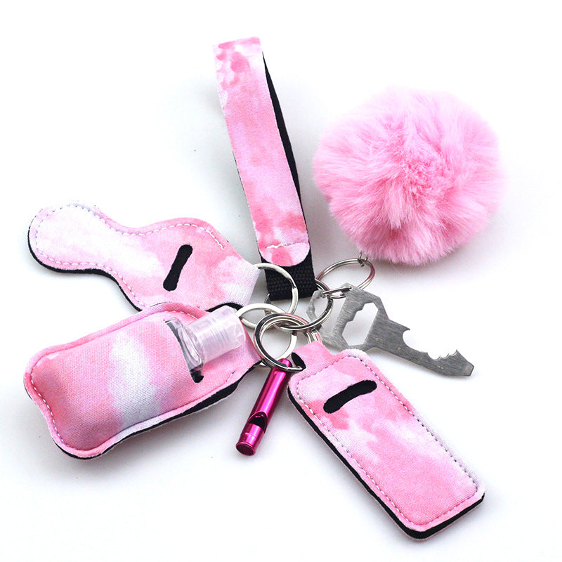 Wholesale Diving Fabric Hair Ball Outdoor Whistle 7pcs Keychain Set